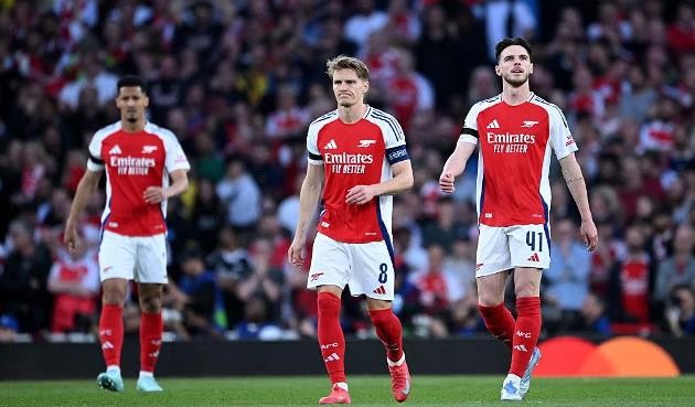 Hình ảnh các cầu thủ Arsenal ăn mừng bàn thắng, thể hiện sự khao khát một tiền đạo đẳng cấp