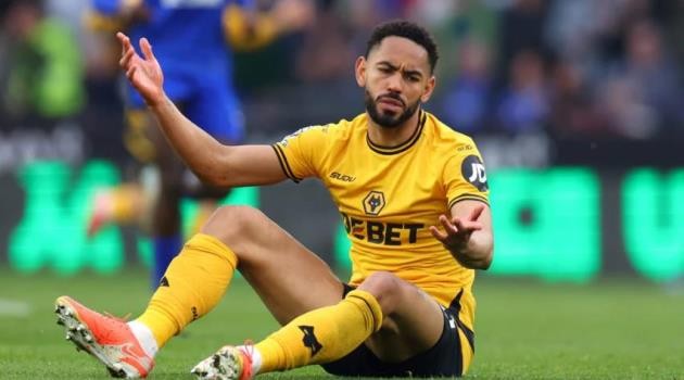 Matheus Cunha trong màu áo Wolves, ăn mừng bàn thắng.
