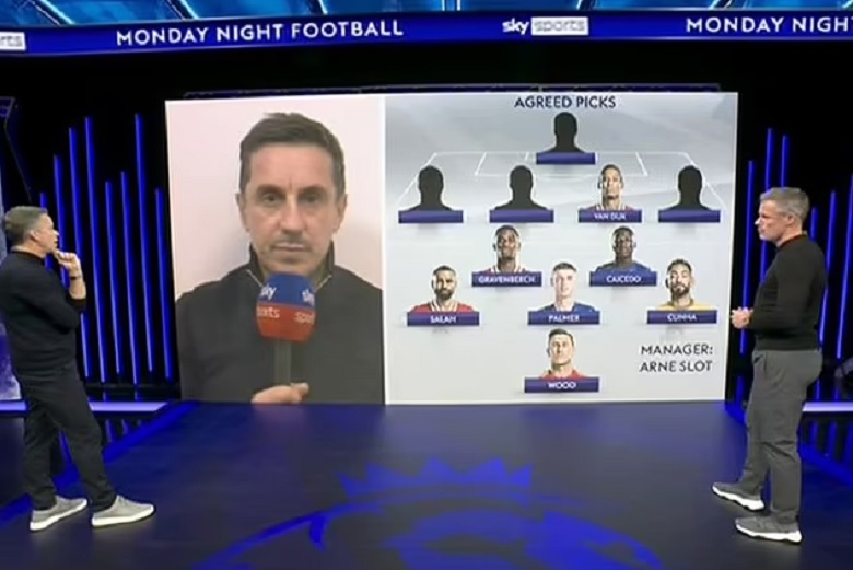 Gary Neville, cựu danh thủ MU, đối mặt chỉ trích vì lựa chọn Erling Haaland của Man City vào đội hình tiêu biểu.
