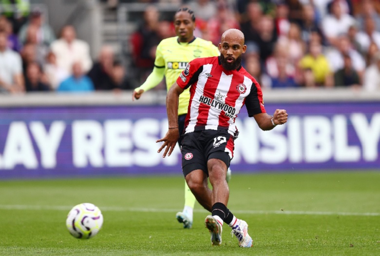 Bryan Mbeumo trong màu áo Brentford, mục tiêu chuyển nhượng 60 triệu bảng của Manchester United