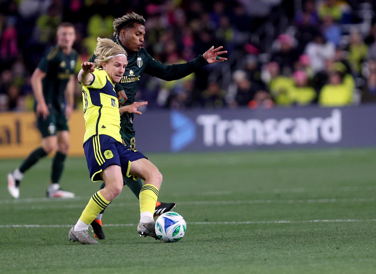 Cầu thủ Nashville SC ăn mừng bàn thắng vào lưới CF Montreal