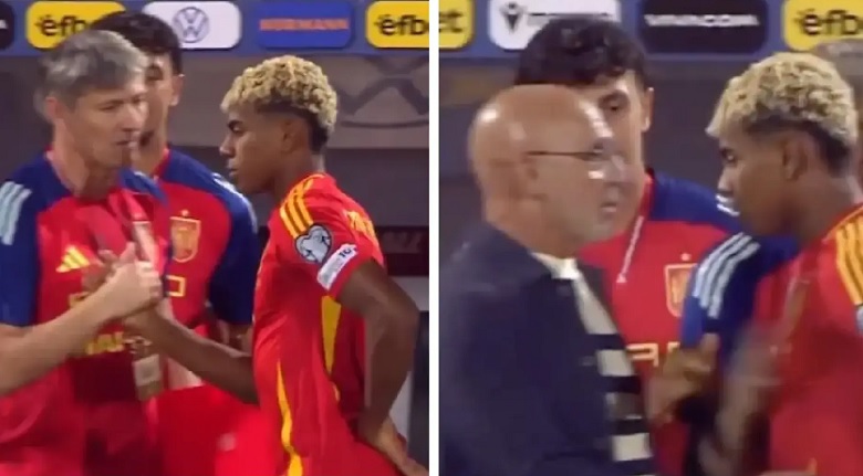 Lamine Yamal ôm lưng với vẻ mặt đau đớn khi rời sân, gây lo lắng cho ĐT Tây Ban Nha và Barcelona.
